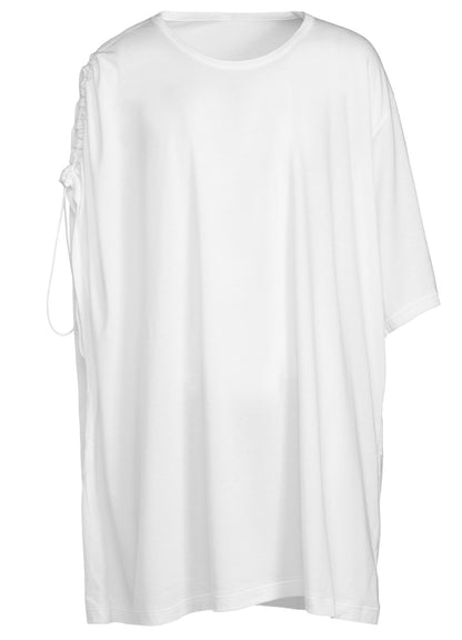 COTTON MODAL JERSEY SHOULDER SHIRRING SHORT SLEEVE BIG T-SHIRT