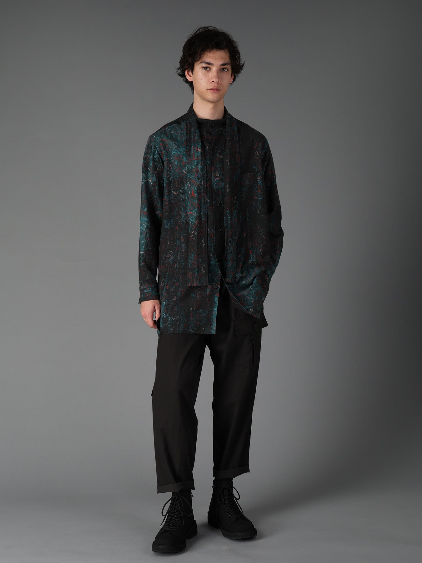 COTTON WOOL VIYELLA PAISLEY PATTERN BOW TIE COLLAR SHIRT