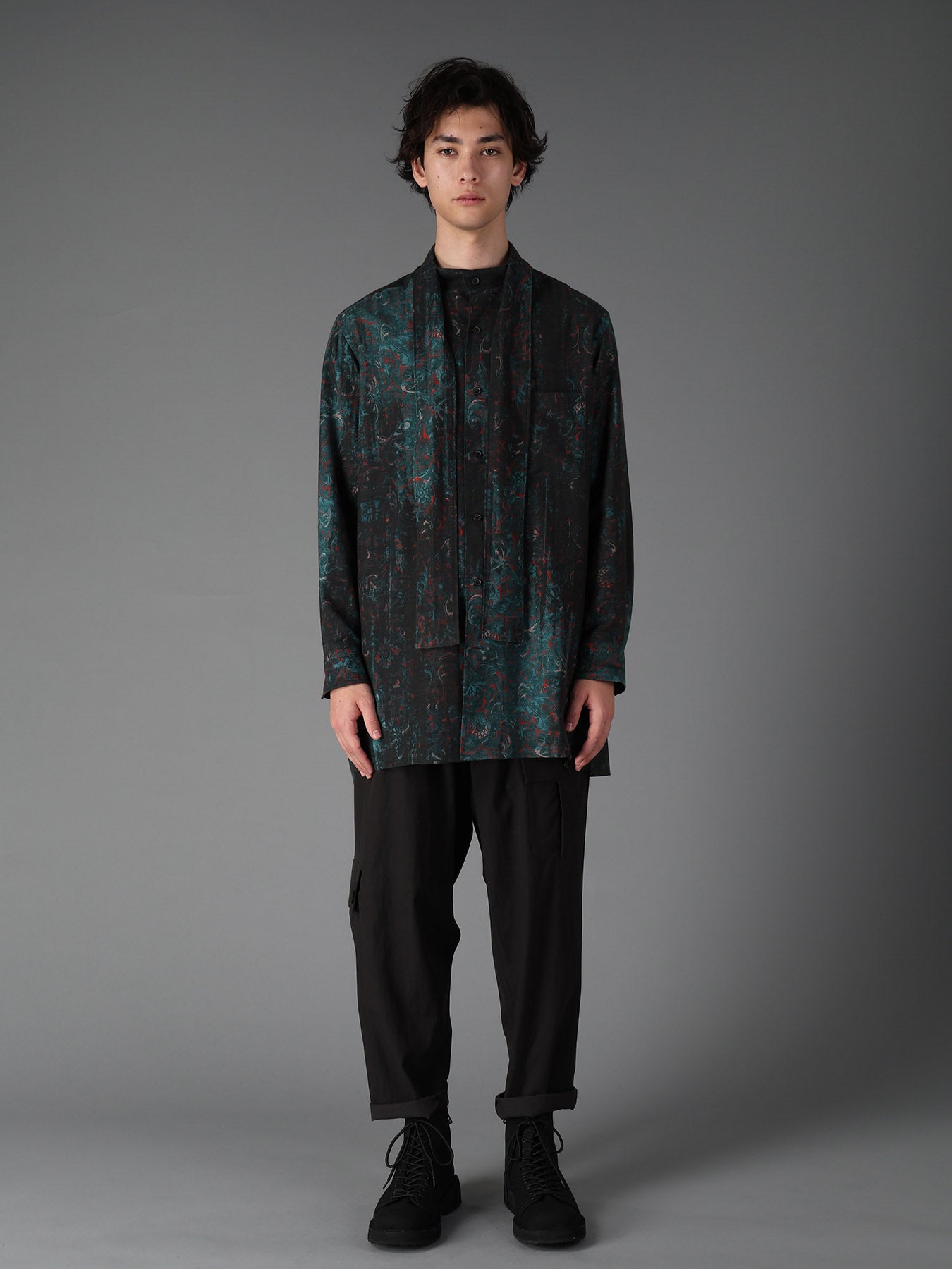 COTTON WOOL VIYELLA PAISLEY PATTERN BOW TIE COLLAR SHIRT