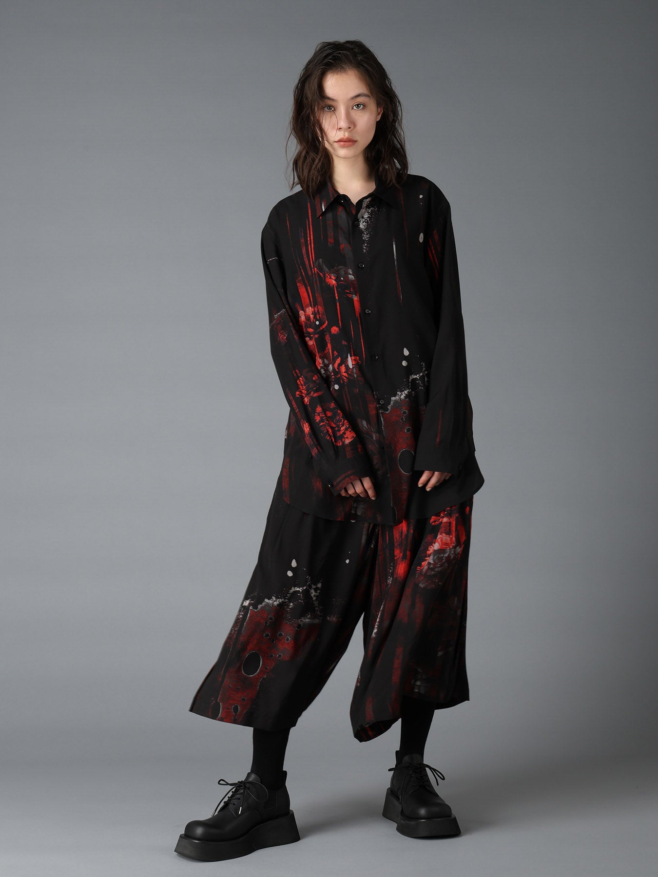 RAYON FLORAL STRIPED BIG SHIRT