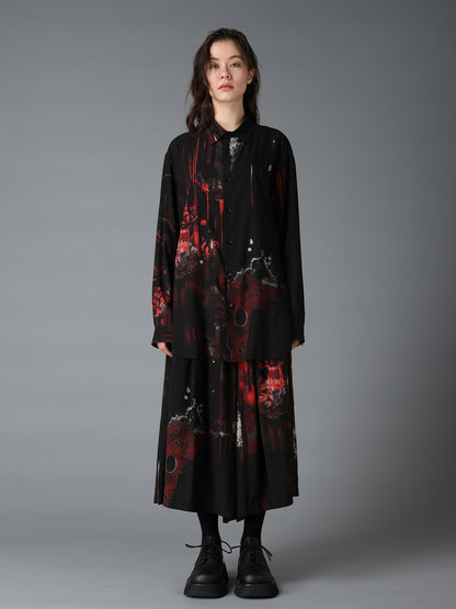 RAYON FLORAL STRIPED BIG SHIRT