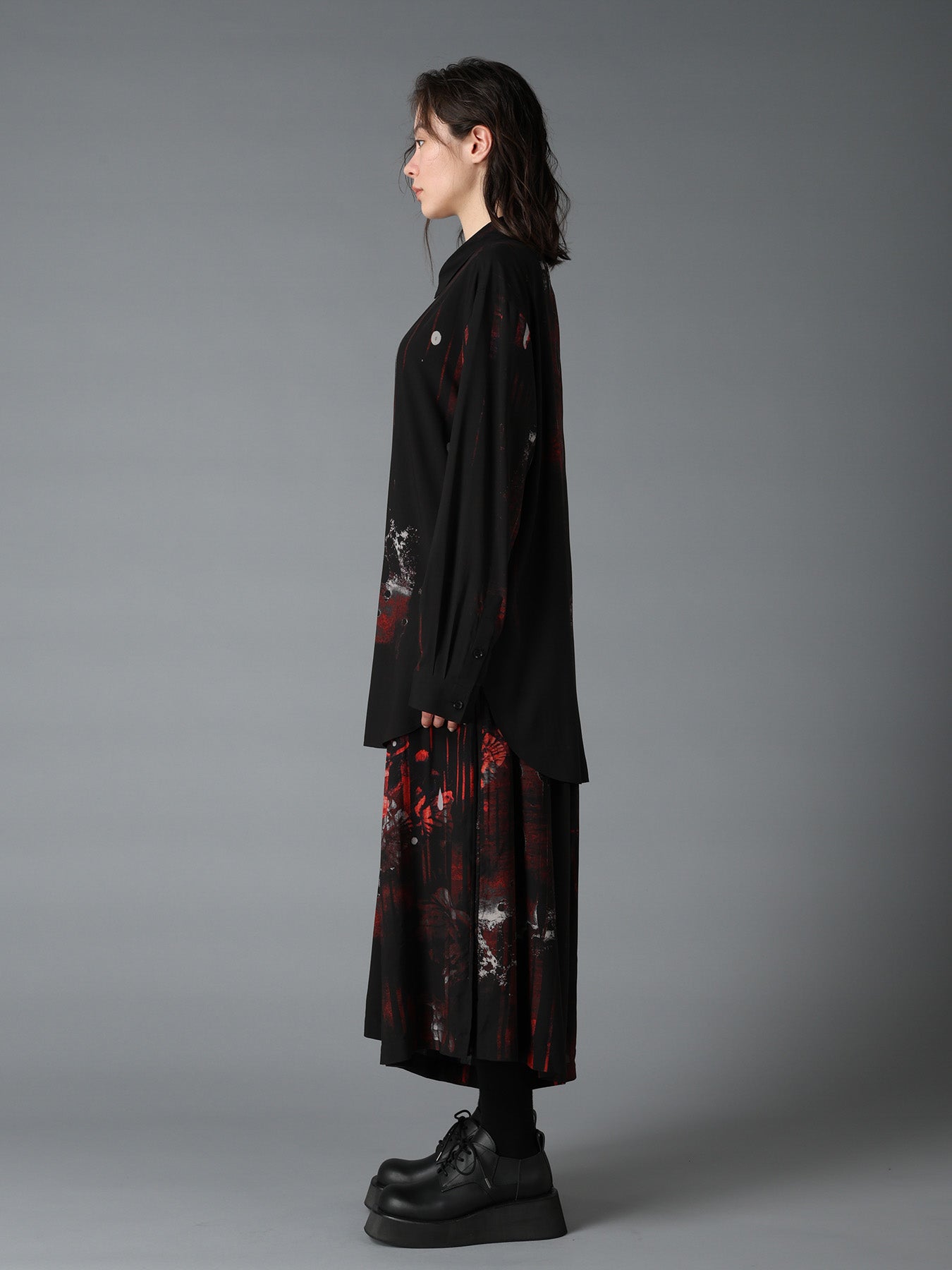 RAYON FLORAL STRIPED BIG SHIRT