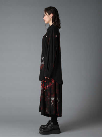 RAYON FLORAL STRIPED BIG SHIRT