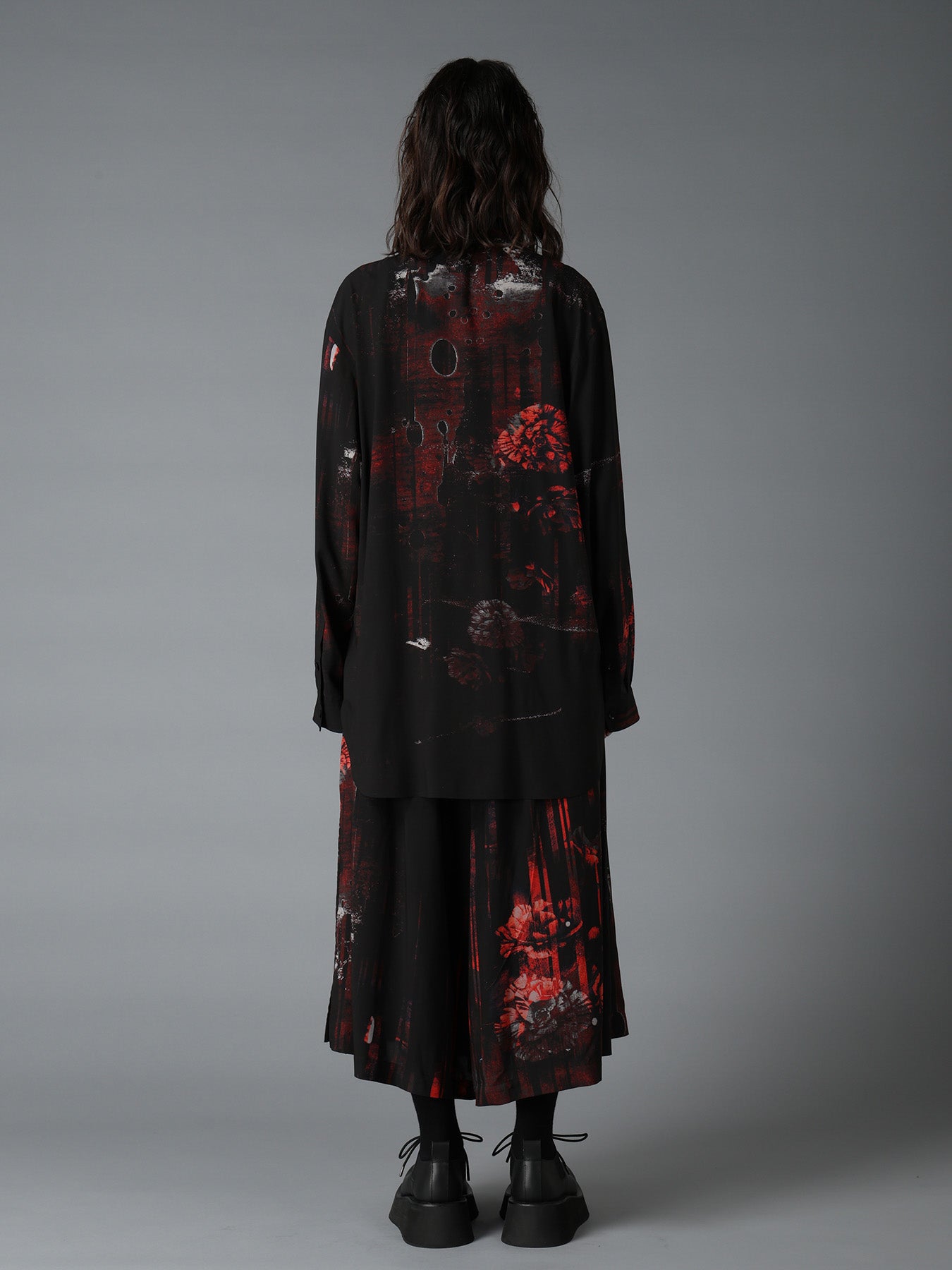 RAYON FLORAL STRIPED BIG SHIRT