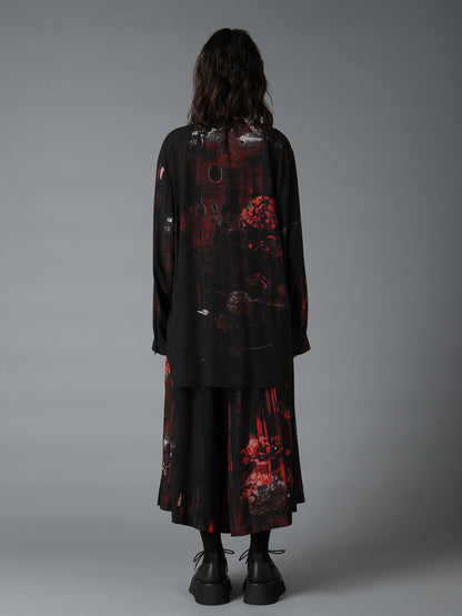 RAYON FLORAL STRIPED BIG SHIRT