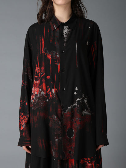 RAYON FLORAL STRIPED BIG SHIRT