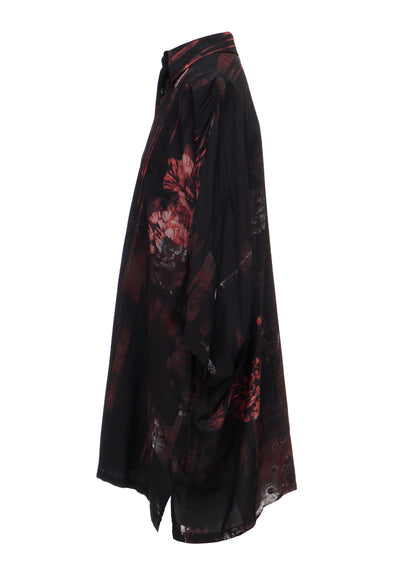 RAYON FLORAL STRIPED FRONT DOLMAN BIG SHIRT