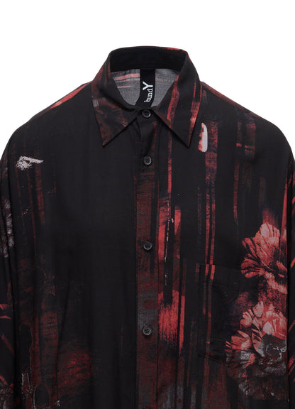 RAYON FLORAL STRIPED FRONT DOLMAN BIG SHIRT