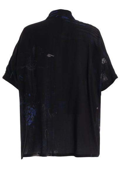 RAYON FLORAL STRIPED FRONT DOLMAN BIG SHIRT