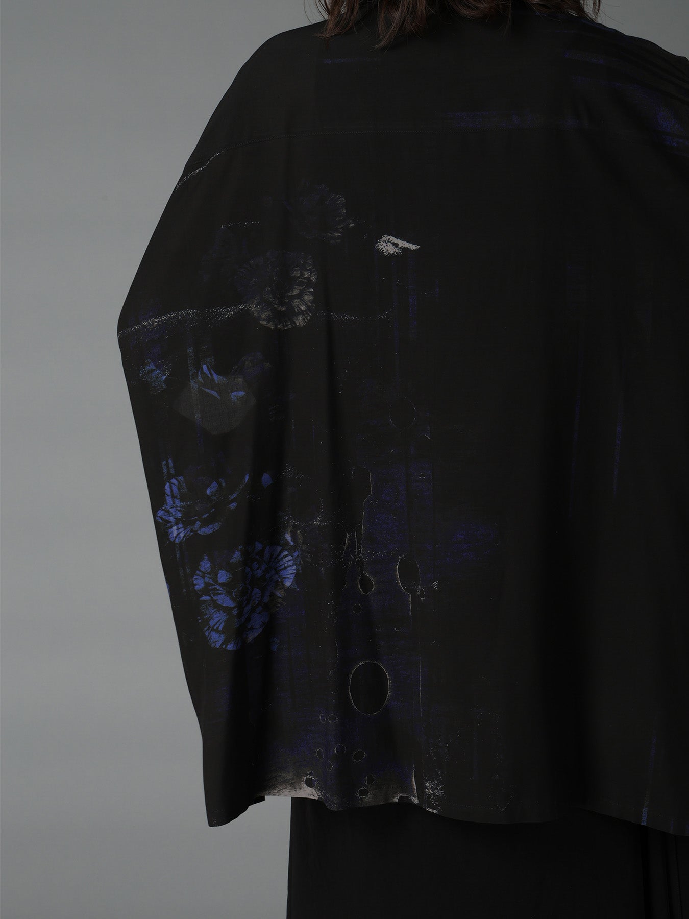 RAYON FLORAL STRIPED FRONT DOLMAN BIG SHIRT