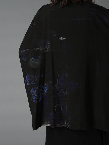 RAYON FLORAL STRIPED FRONT DOLMAN BIG SHIRT