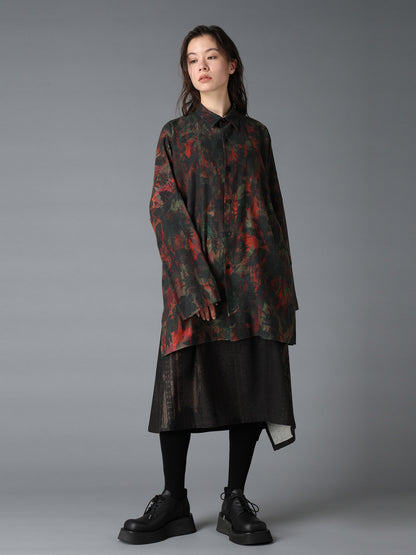 COTTON WOOL VIYELLA SHADOW FLORAL PATTERN DOLMAN SHIRT