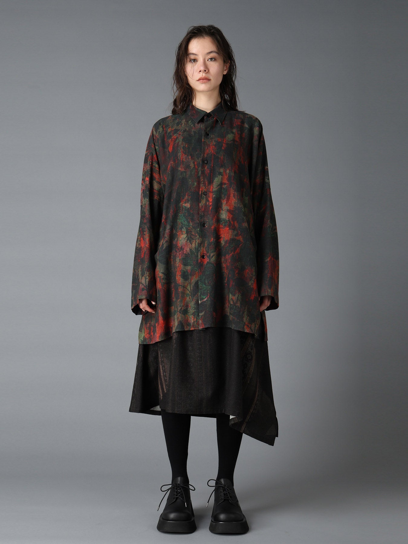 COTTON WOOL VIYELLA SHADOW FLORAL PATTERN DOLMAN SHIRT