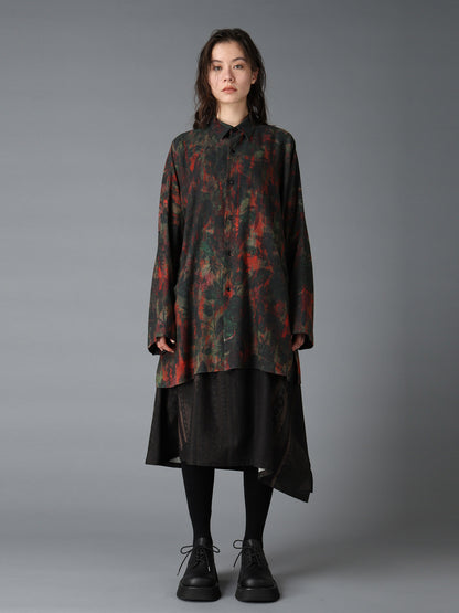 COTTON WOOL VIYELLA SHADOW FLORAL PATTERN DOLMAN SHIRT