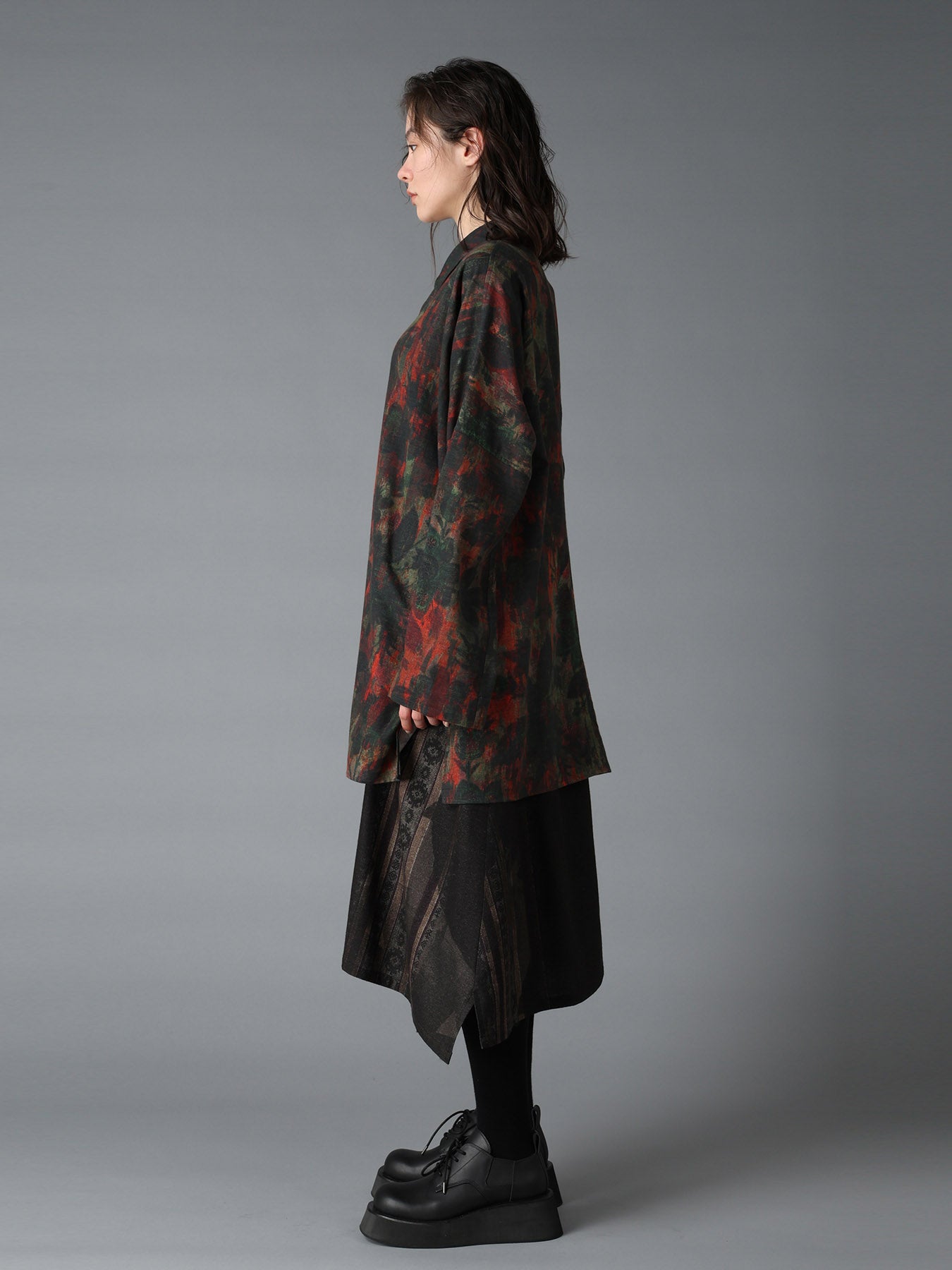 COTTON WOOL VIYELLA SHADOW FLORAL PATTERN DOLMAN SHIRT