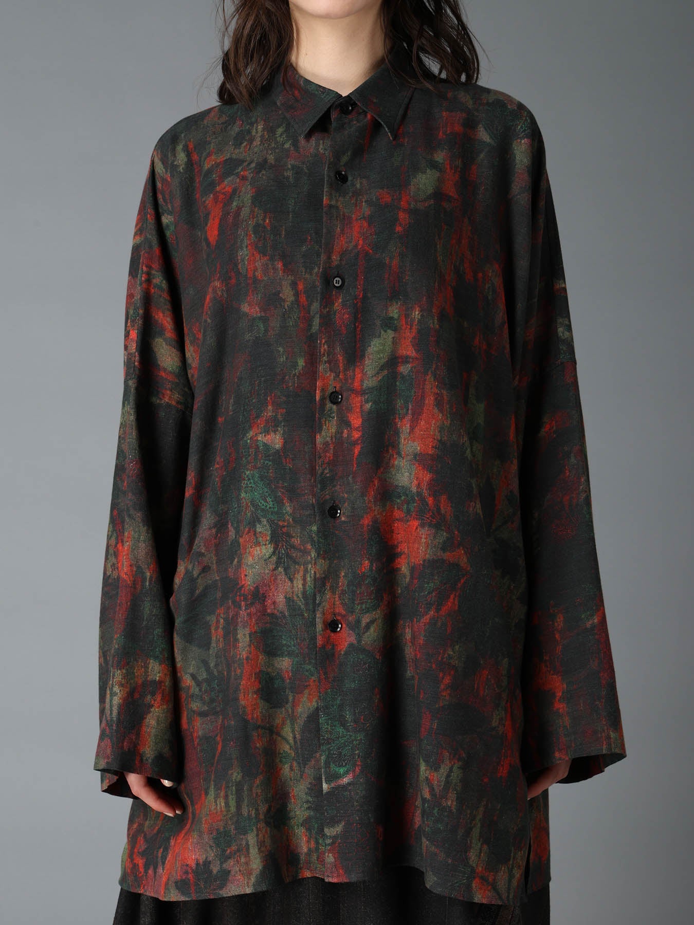 COTTON WOOL VIYELLA SHADOW FLORAL PATTERN DOLMAN SHIRT