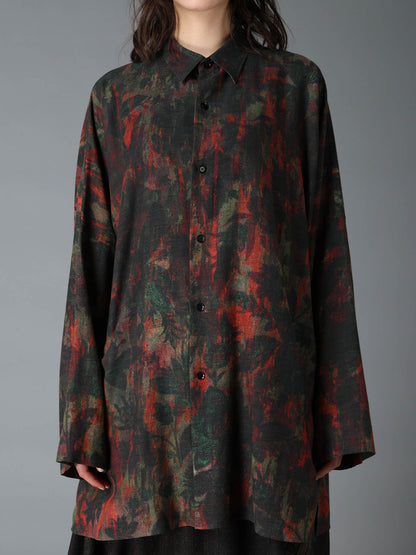 COTTON WOOL VIYELLA SHADOW FLORAL PATTERN DOLMAN SHIRT