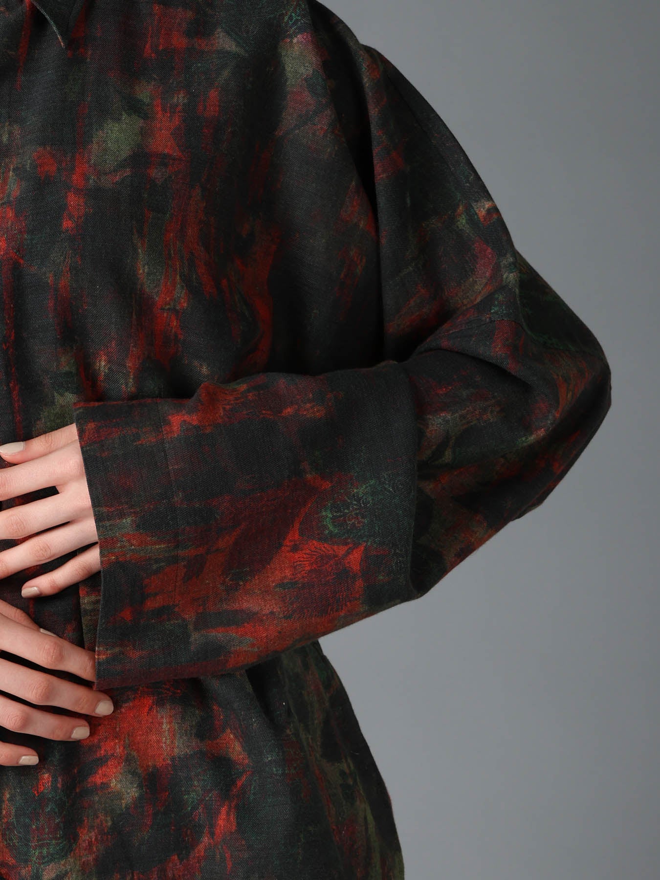 COTTON WOOL VIYELLA SHADOW FLORAL PATTERN DOLMAN SHIRT