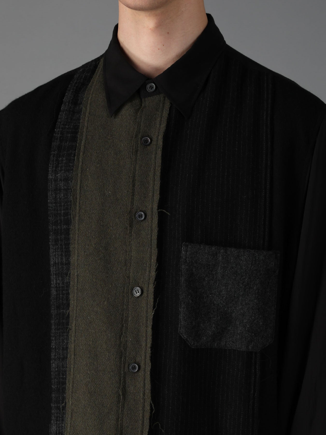 SWITCHING MATERIAL PATCHWORK SHIRT