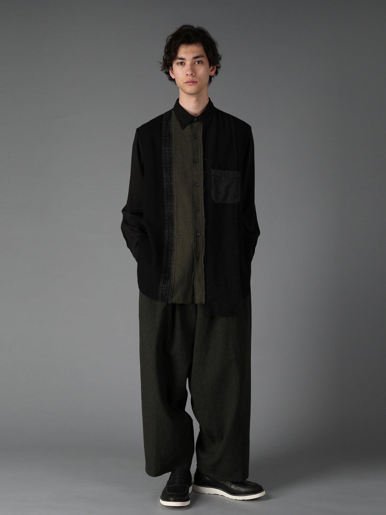 SWITCHING MATERIAL PATCHWORK SHIRT