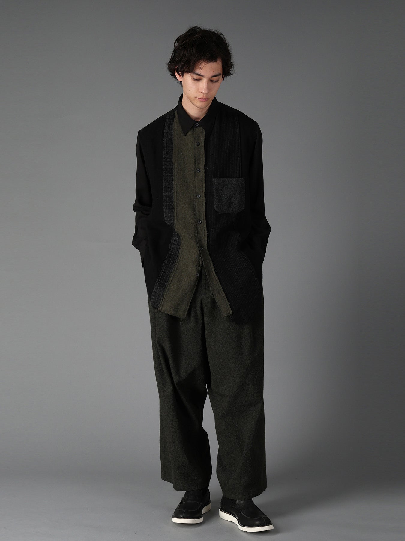 SWITCHING MATERIAL PATCHWORK SHIRT