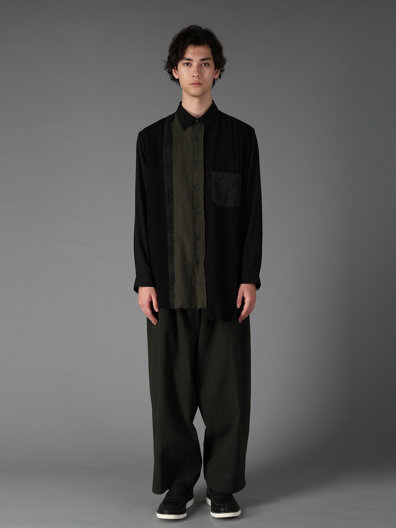 SWITCHING MATERIAL PATCHWORK SHIRT