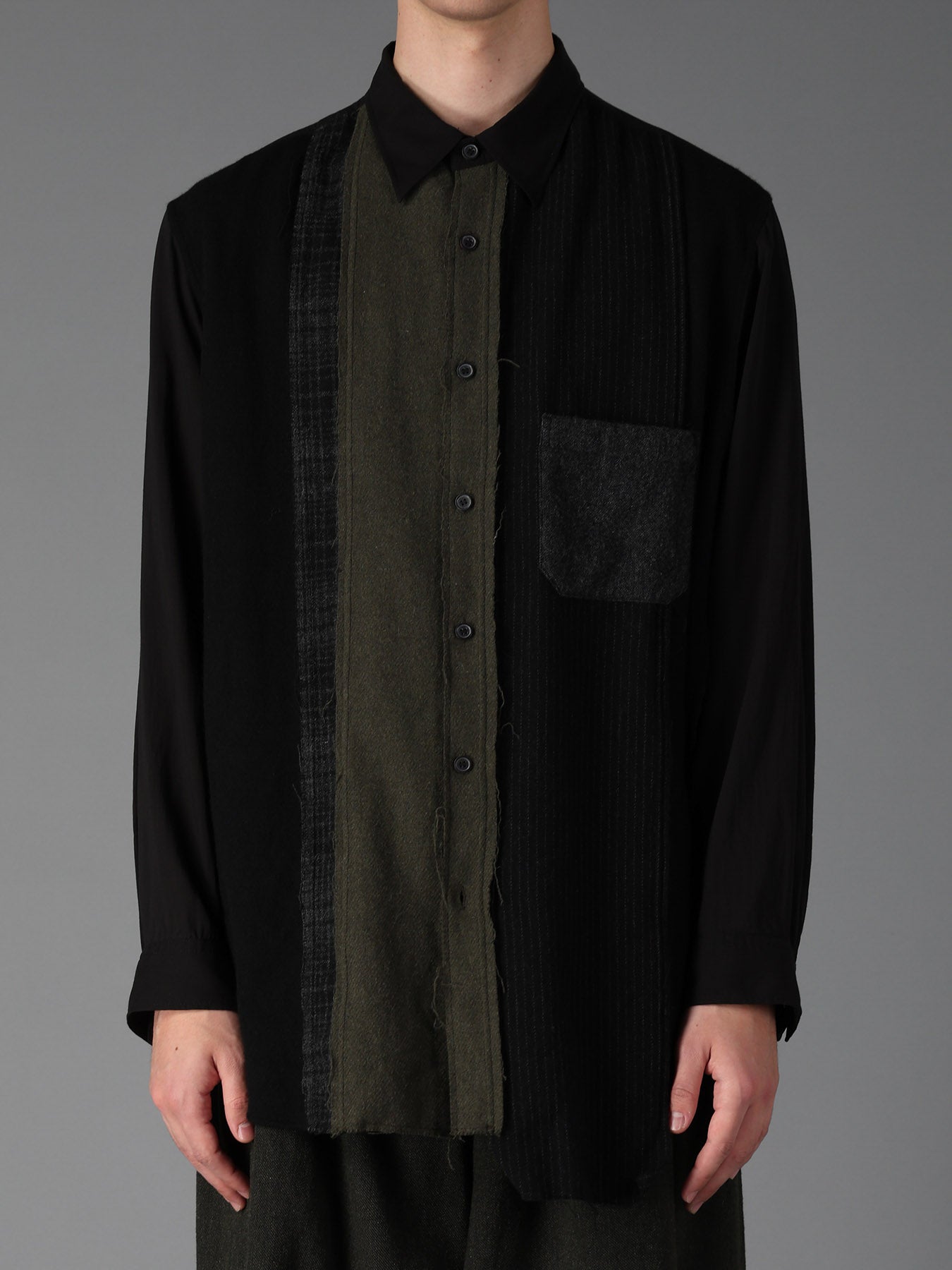 SWITCHING MATERIAL PATCHWORK SHIRT