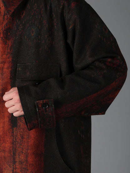 WOOL NYLON FLANNEL RUG PATTERN OUT-POCKET LONG COAT