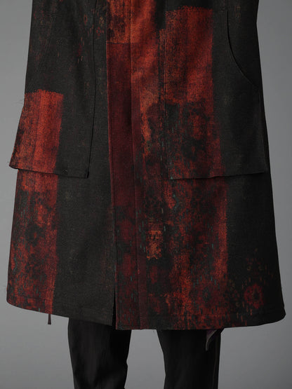 WOOL NYLON FLANNEL RUG PATTERN OUT-POCKET LONG COAT