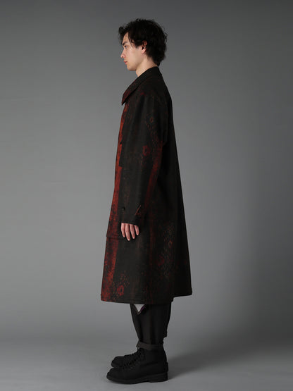 WOOL NYLON FLANNEL RUG PATTERN OUT-POCKET LONG COAT