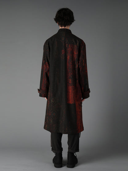 WOOL NYLON FLANNEL RUG PATTERN OUT-POCKET LONG COAT