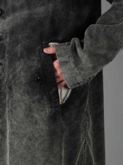 SULFUR-DYED CORDUROY CHEMICAL-BLEACH LONG COAT
