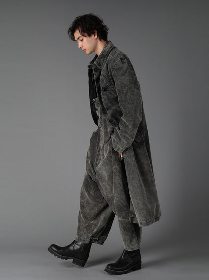 SULFUR-DYED CORDUROY CHEMICAL-BLEACH LONG COAT