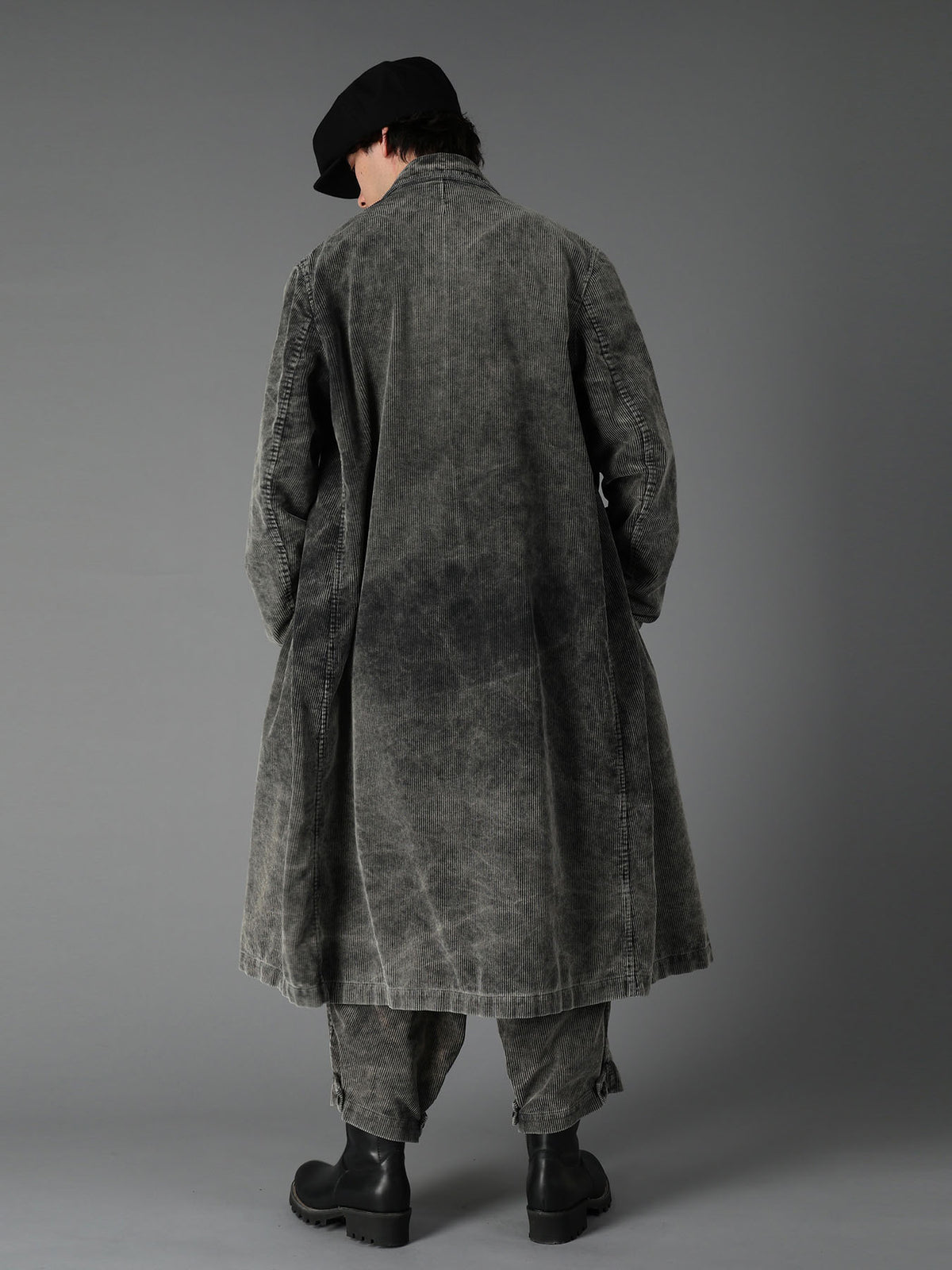 SULFUR-DYED CORDUROY CHEMICAL-BLEACH LONG COAT