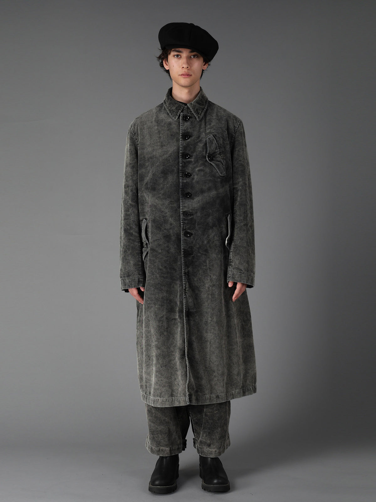 SULFUR-DYED CORDUROY CHEMICAL-BLEACH LONG COAT