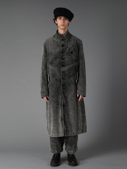 SULFUR-DYED CORDUROY CHEMICAL-BLEACH LONG COAT