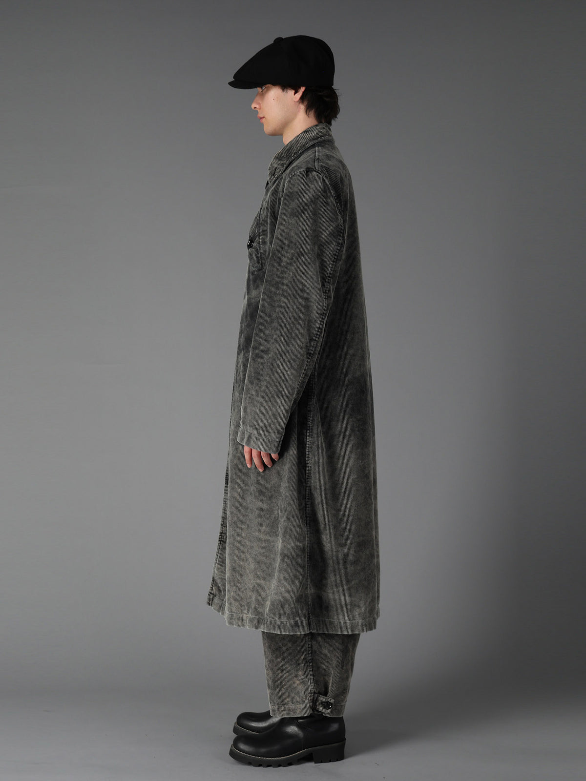 SULFUR-DYED CORDUROY CHEMICAL-BLEACH LONG COAT