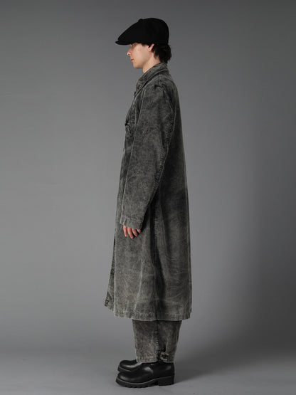 SULFUR-DYED CORDUROY CHEMICAL-BLEACH LONG COAT