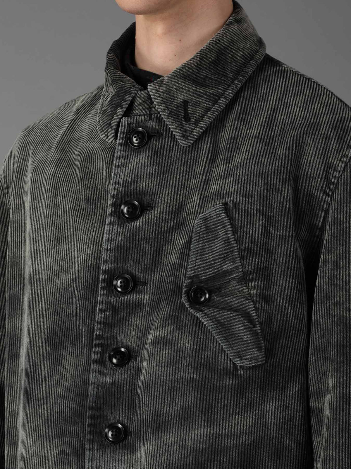 SULFUR-DYED CORDUROY CHEMICAL-BLEACH LONG COAT