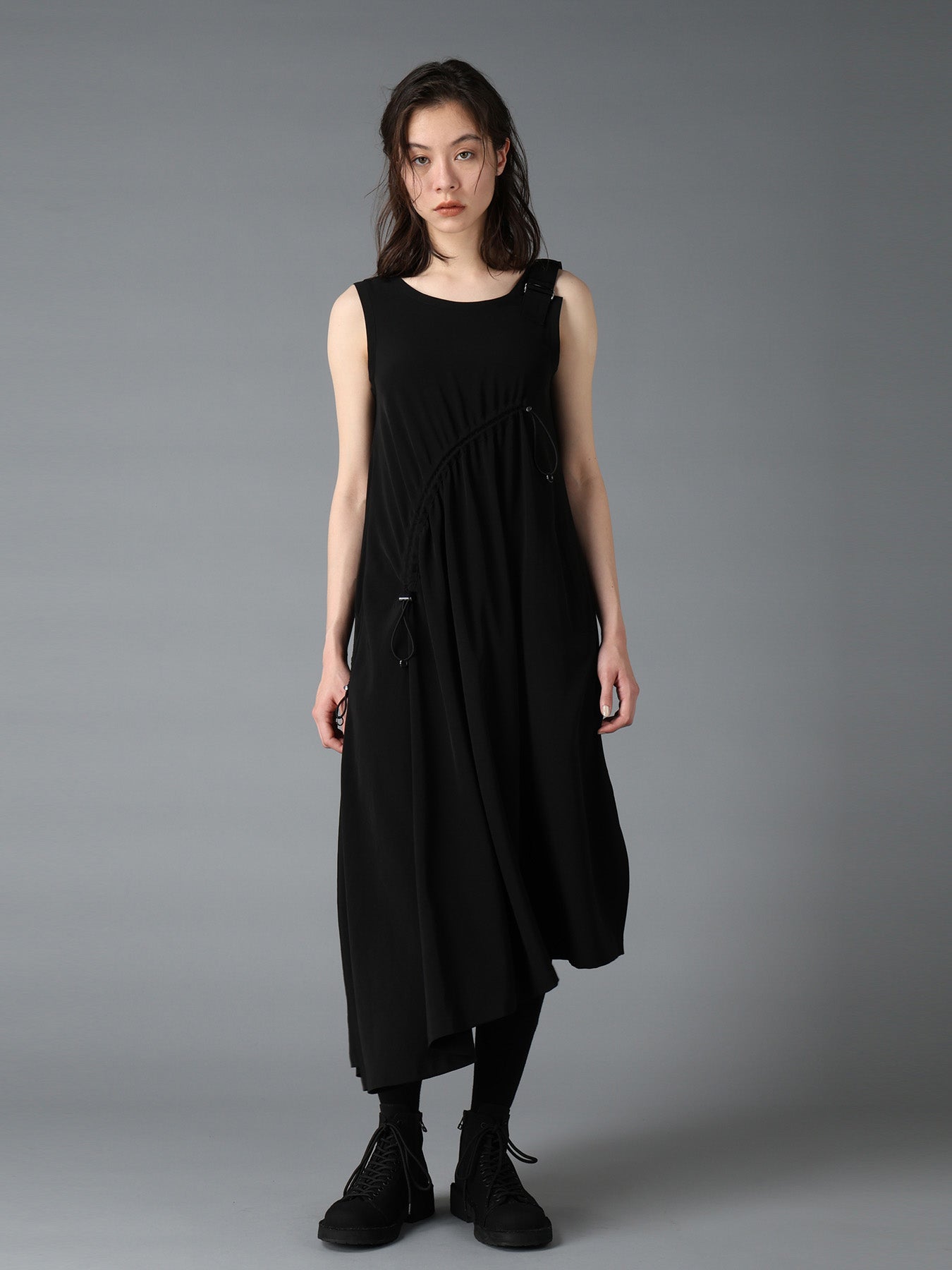 CREPE de CHINE ASYMMETRY DRAWCORD DRESS – THE SHOP YOHJI YAMAMOTO