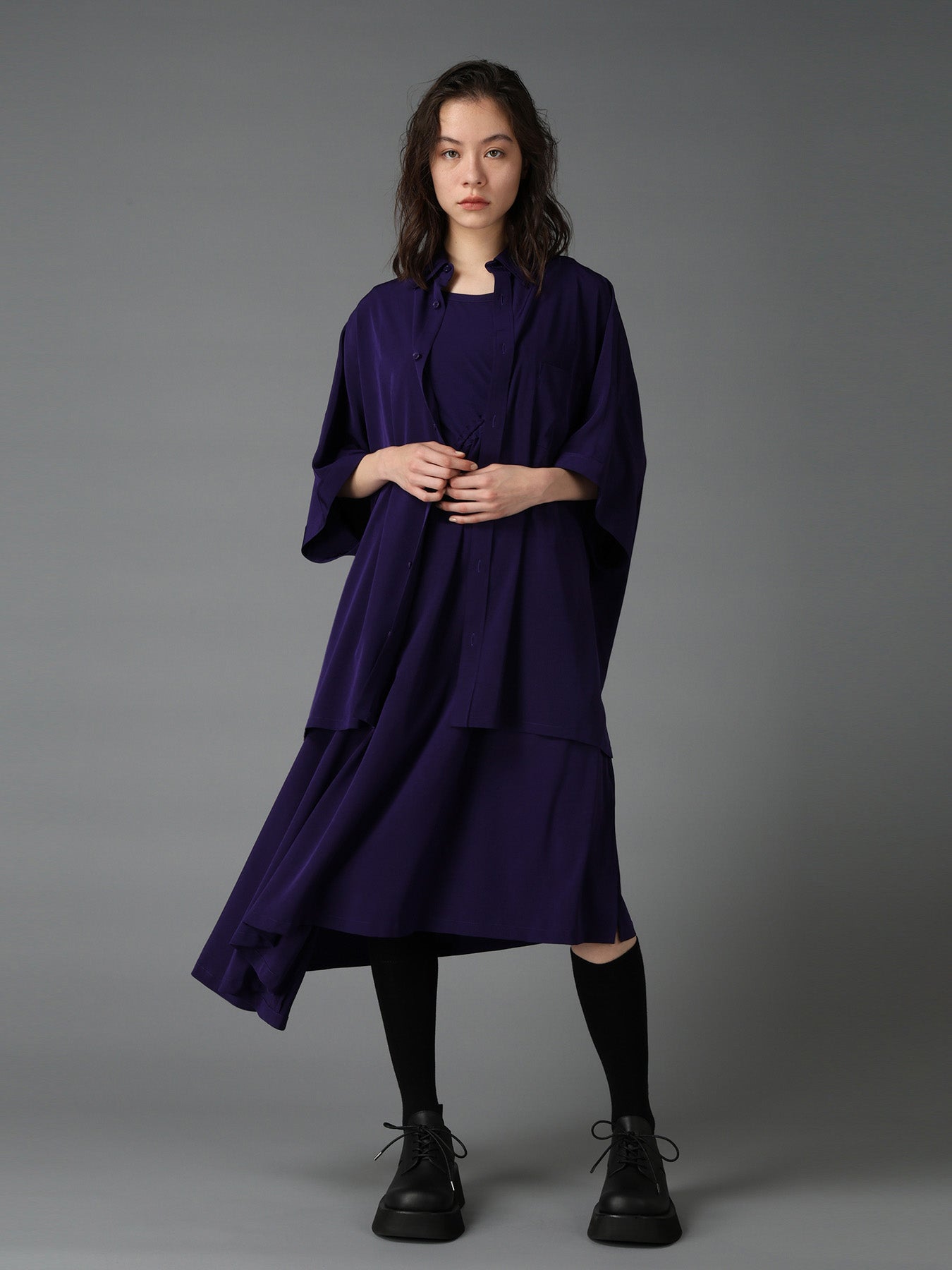CREPE de CHINE ASYMMETRY DRAWCORD DRESS – THE SHOP YOHJI YAMAMOTO