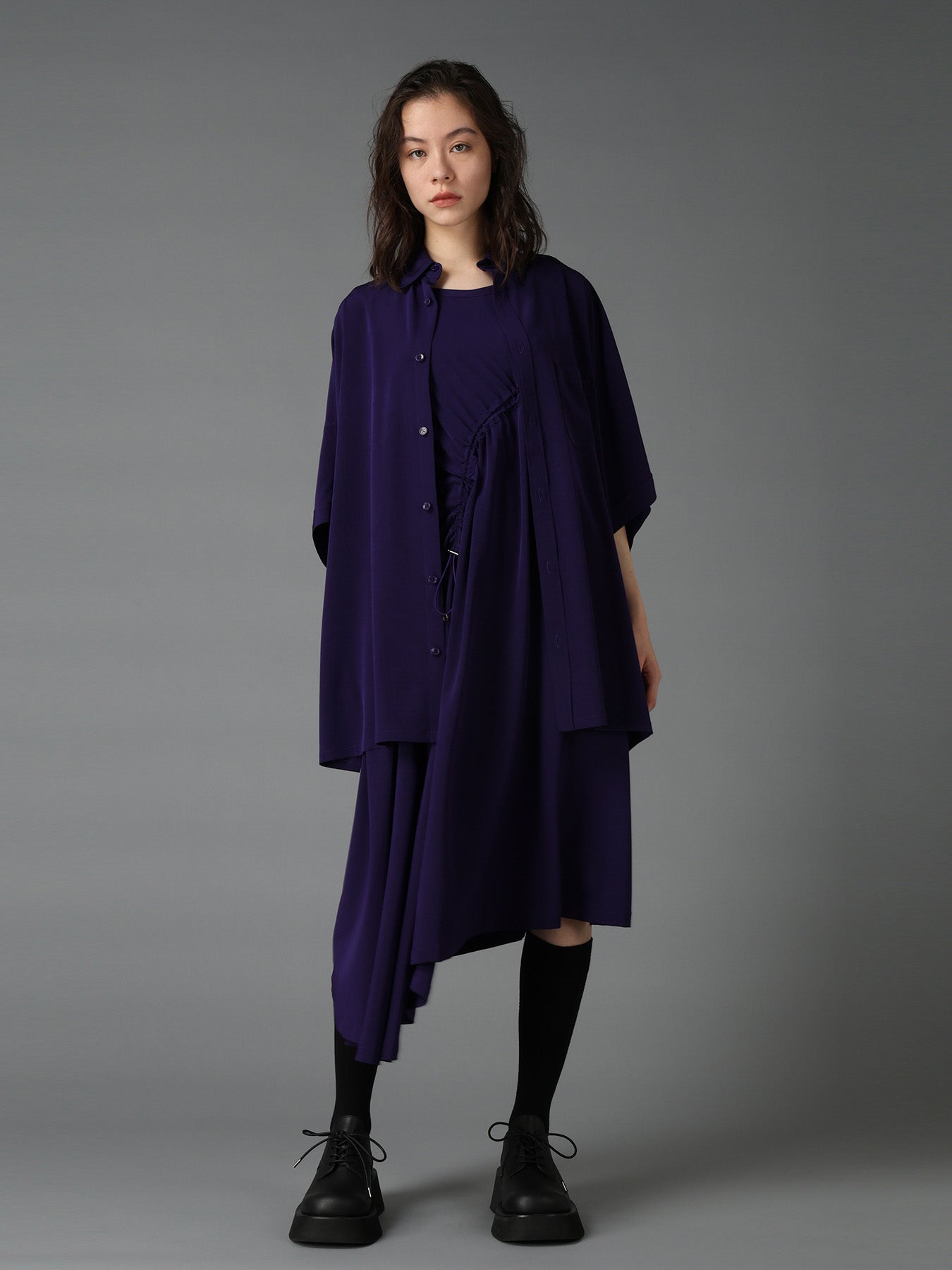 CREPE de CHINE ASYMMETRY DRAWCORD DRESS