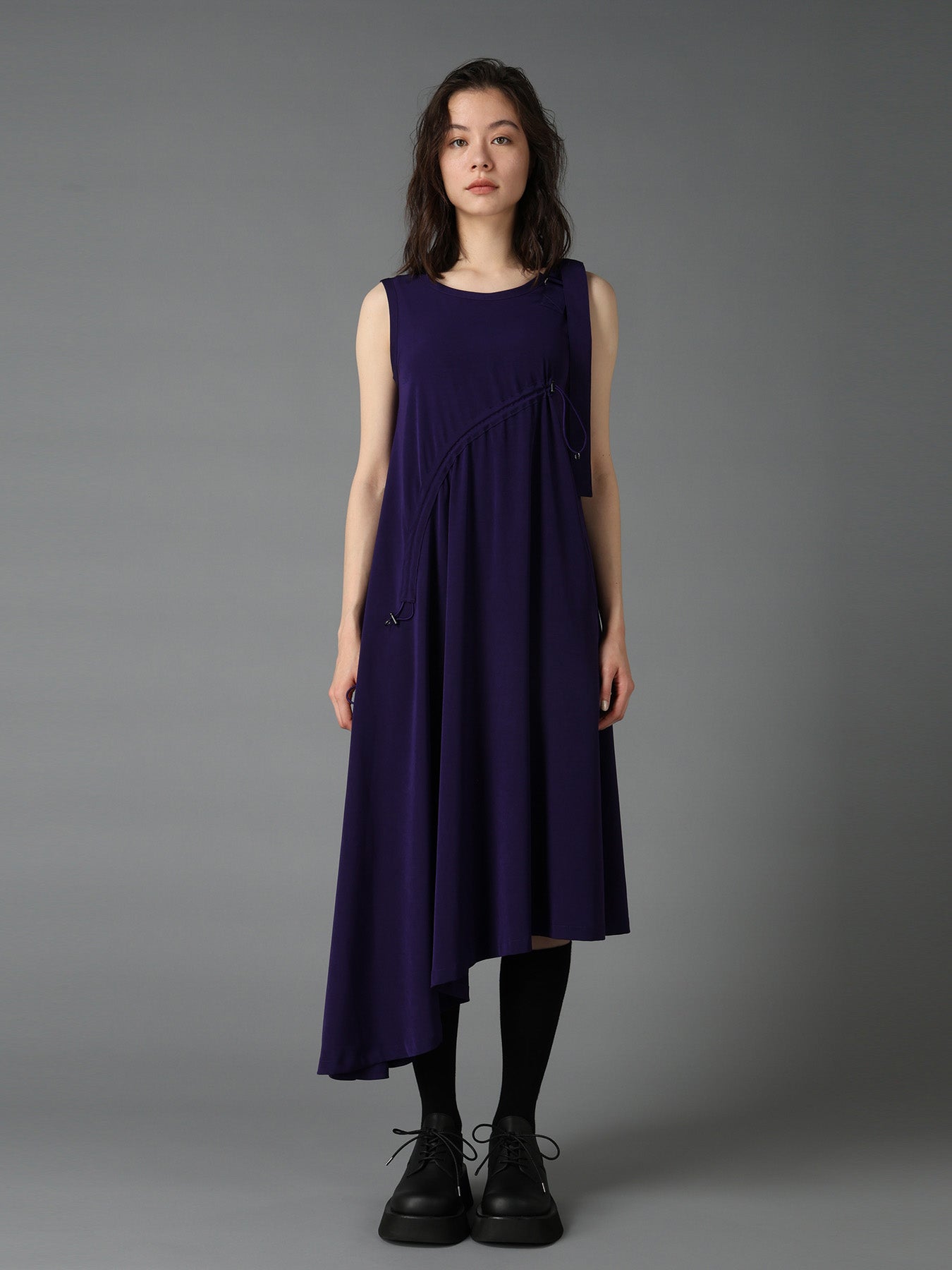 CREPE de CHINE ASYMMETRY DRAWCORD DRESS