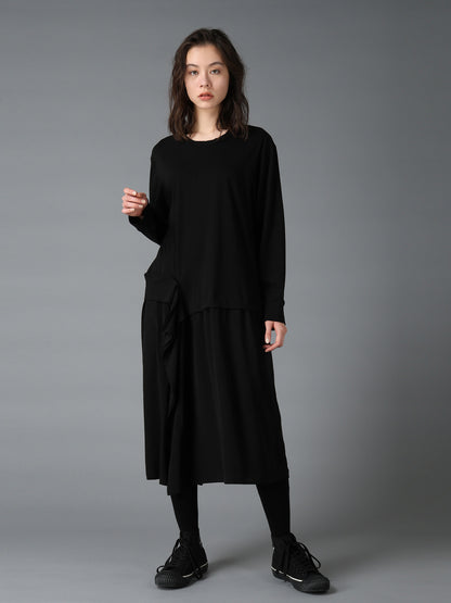 SILICON JERSEY+CREPE de CHINE PANEL LONG DRESS