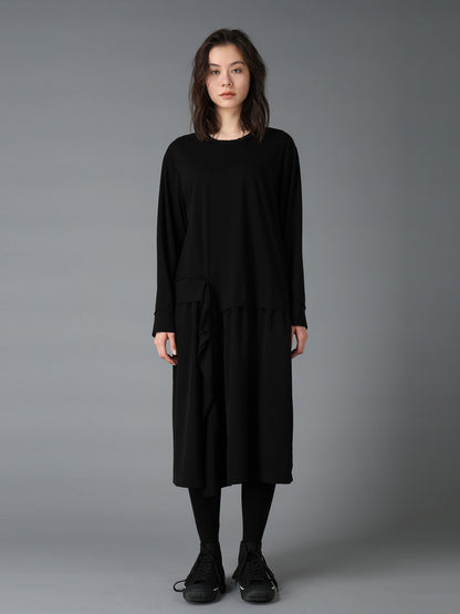 SILICON JERSEY+CREPE de CHINE PANEL LONG DRESS