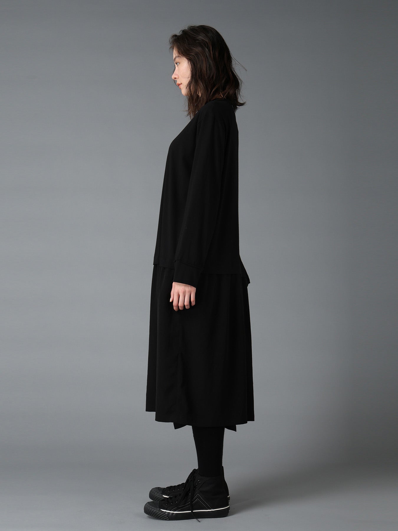 SILICON JERSEY+CREPE de CHINE PANEL LONG DRESS