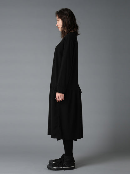 SILICON JERSEY+CREPE de CHINE PANEL LONG DRESS