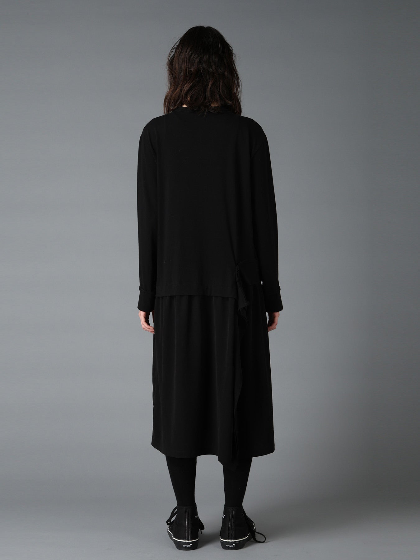 SILICON JERSEY+CREPE de CHINE PANEL LONG DRESS