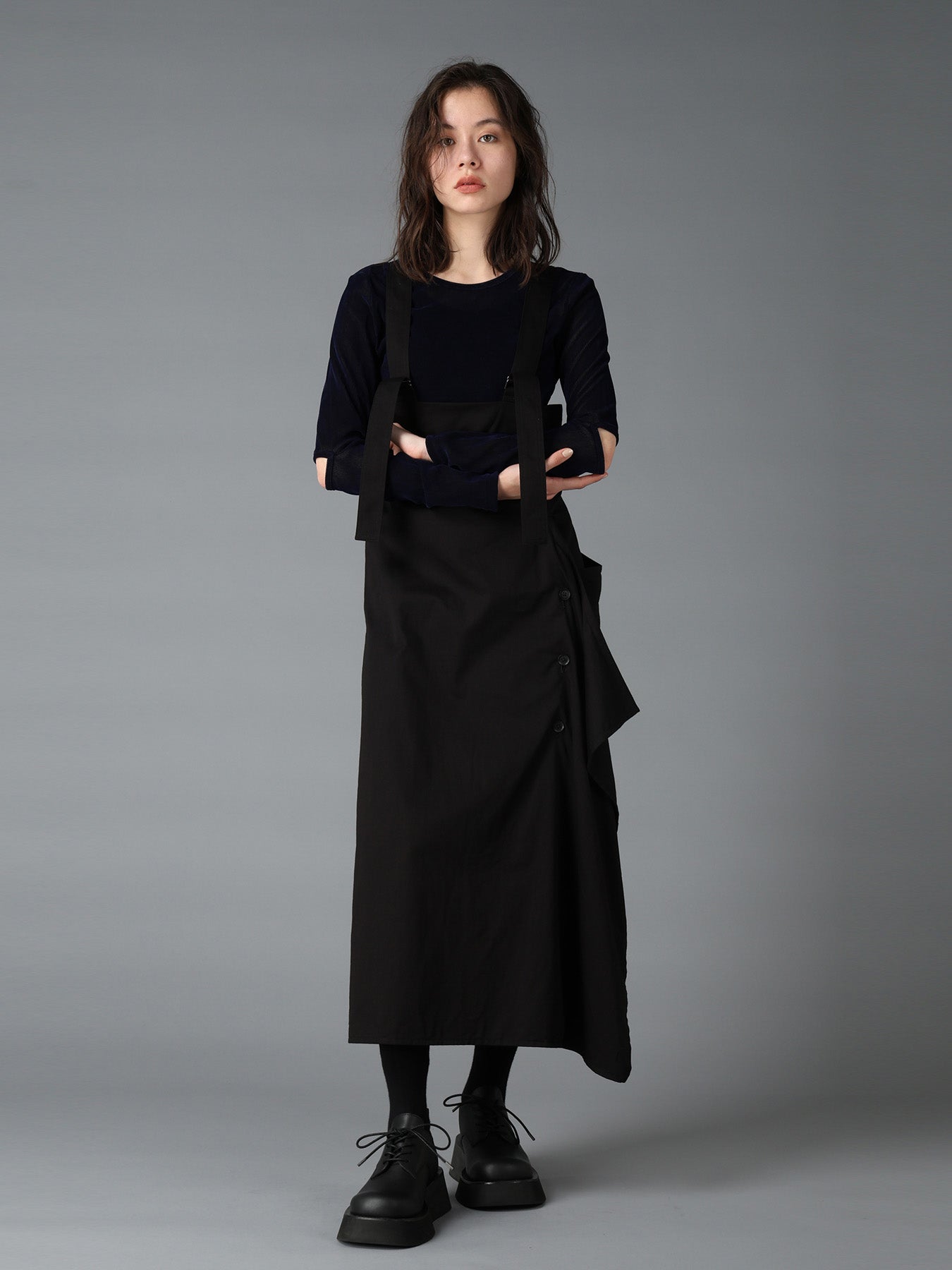 COTTON TWILL SUSPENDER DRAPED DRESS