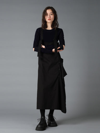 COTTON TWILL SUSPENDER DRAPED DRESS